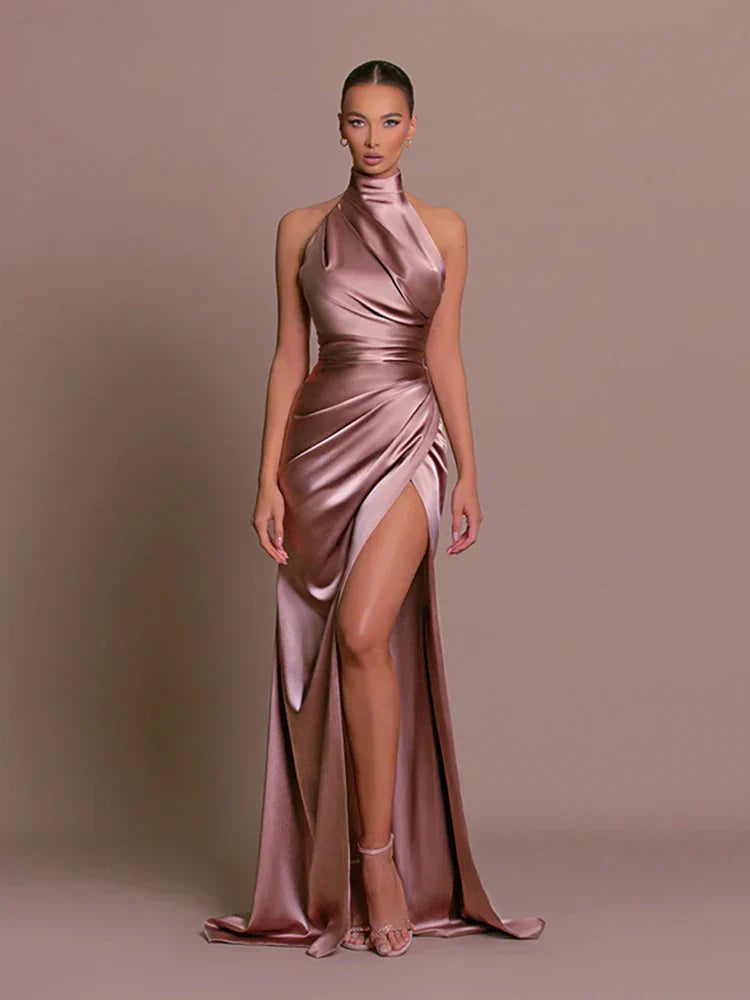 Pamela | Women's Elegant Halter Maxi Dress-Metro Lane Plaza