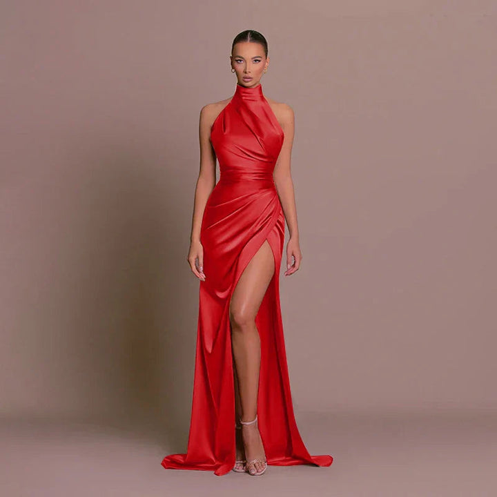 Pamela | Women's Elegant Halter Maxi Dress-Metro Lane Plaza