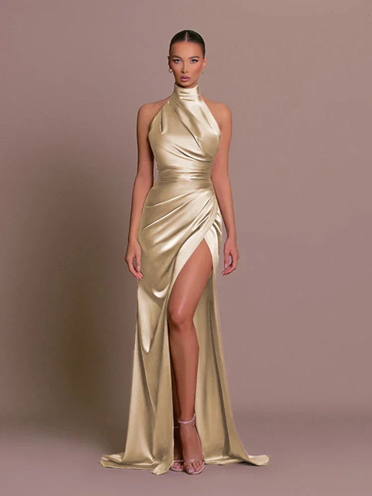 Pamela | Women's Elegant Halter Maxi Dress-Metro Lane Plaza