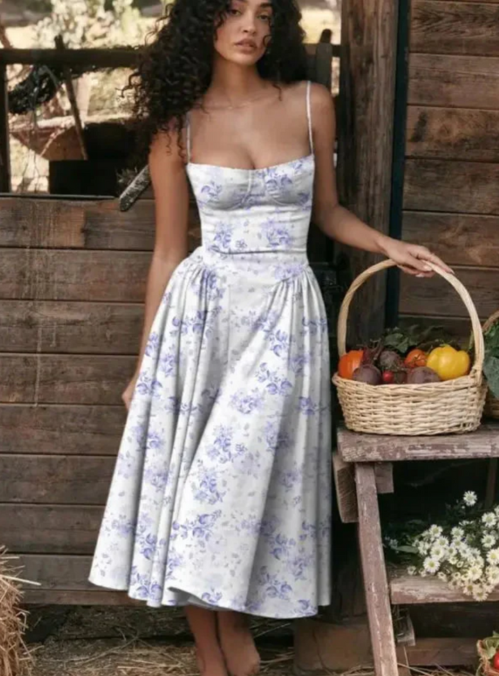 Patricia | Women's Spaghetti Strap A-Line Midi Dress-Metro Lane Plaza