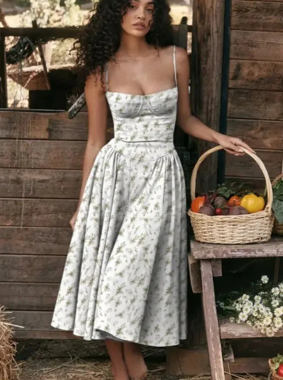 Patricia | Women's Spaghetti Strap A-Line Midi Dress-Metro Lane Plaza