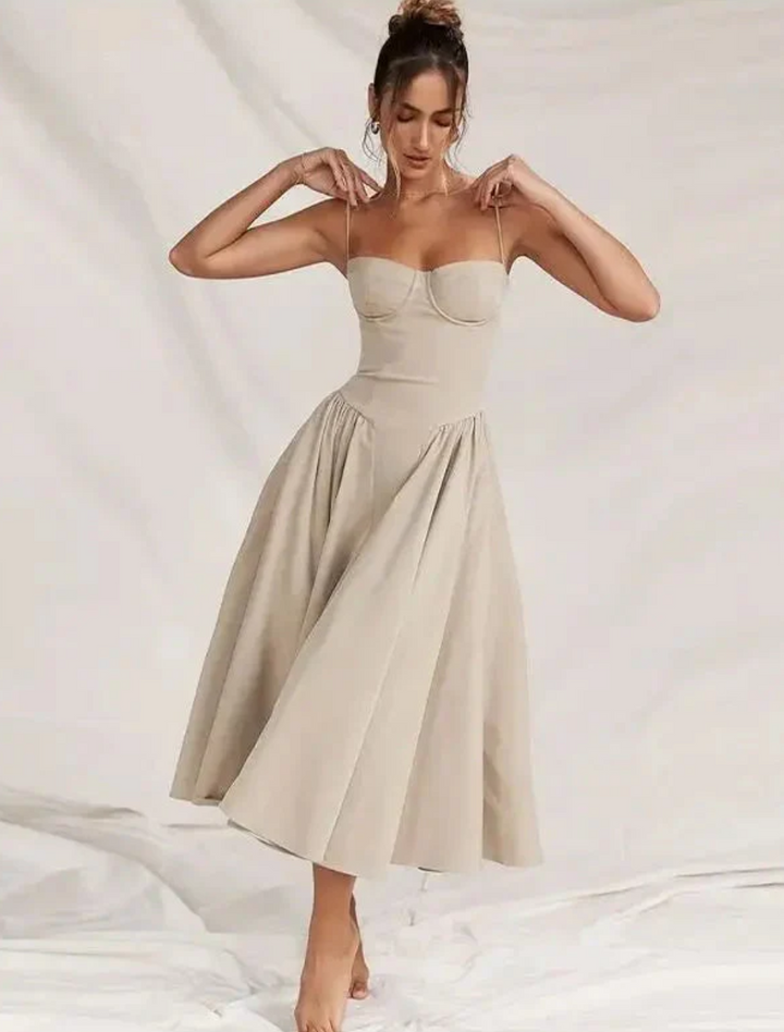 Patricia | Women's Spaghetti Strap A-Line Midi Dress-Metro Lane Plaza