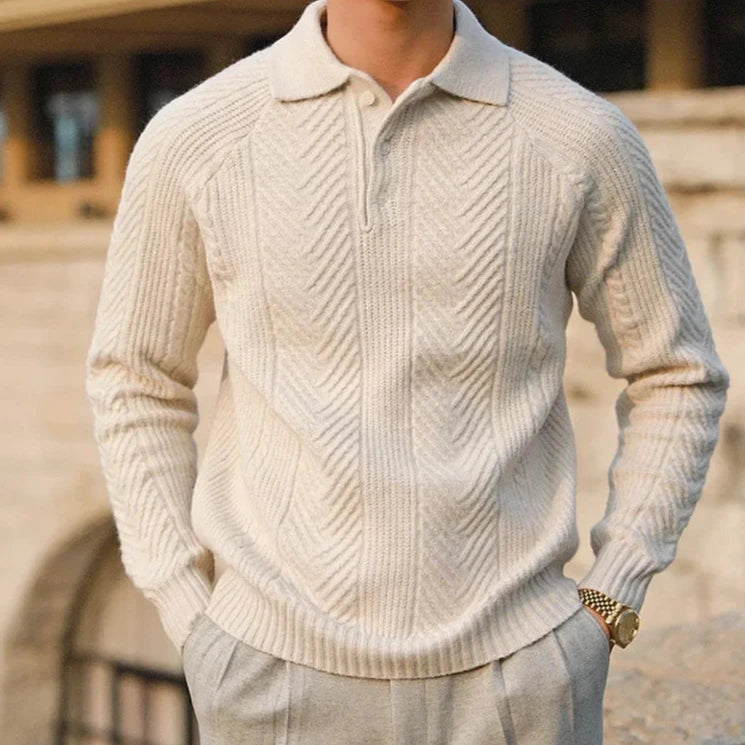 Paul | Men's Textured Long Sleeve Zip Polo Shirt