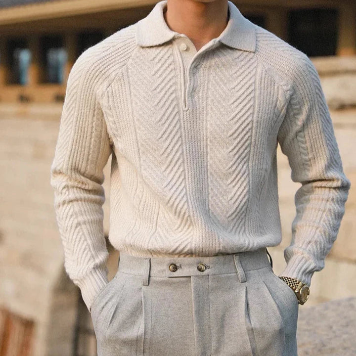 Paul | Men's Textured Long Sleeve Zip Polo Shirt