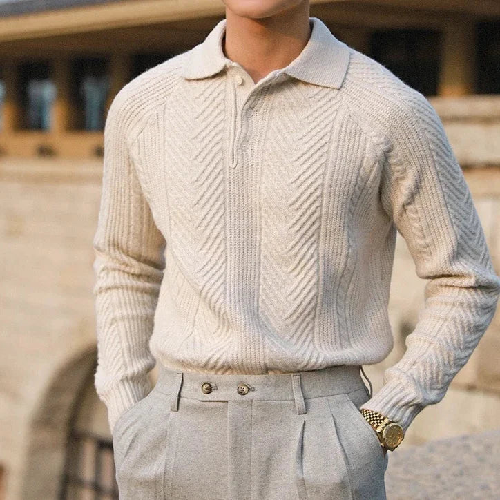 Paul | Men's Textured Long Sleeve Zip Polo Shirt