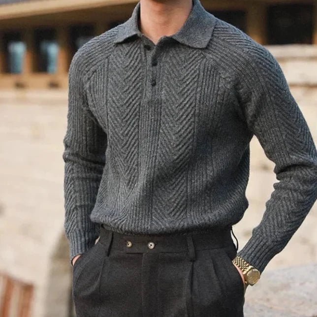 Paul | Men's Textured Long Sleeve Zip Polo Shirt