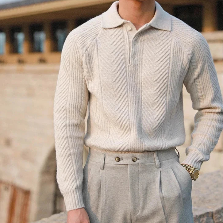 Paul | Men's Textured Long Sleeve Zip Polo Shirt