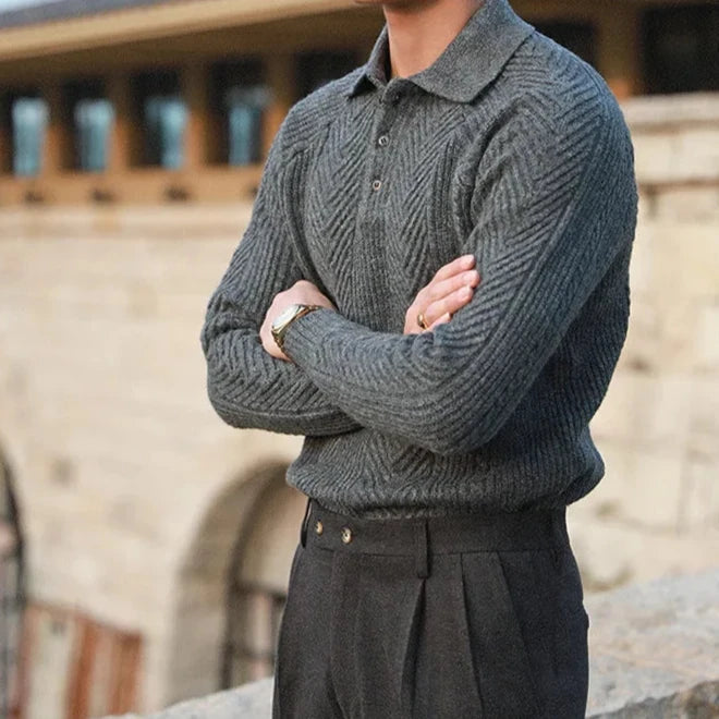 Paul | Men's Textured Long Sleeve Zip Polo Shirt