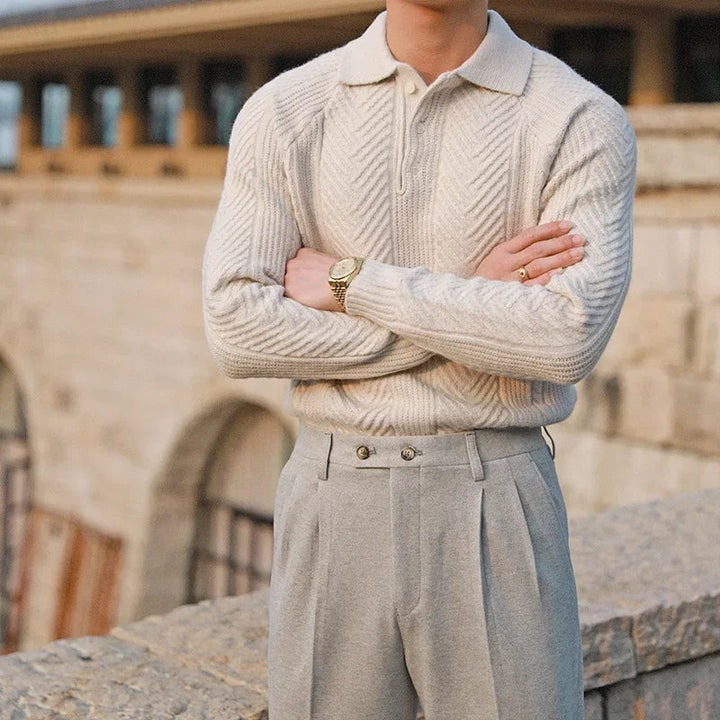 Paul | Men's Textured Long Sleeve Zip Polo Shirt
