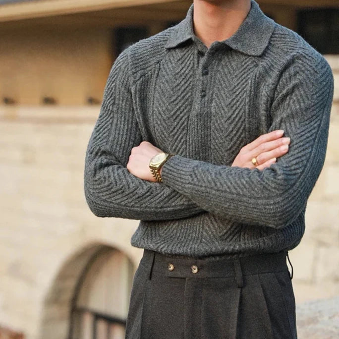 Paul | Men's Textured Long Sleeve Zip Polo Shirt