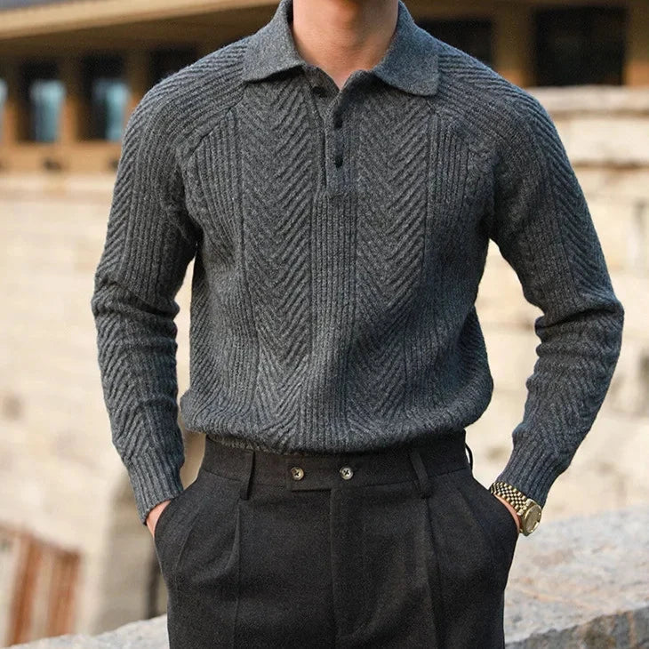 Paul | Men's Textured Long Sleeve Zip Polo Shirt
