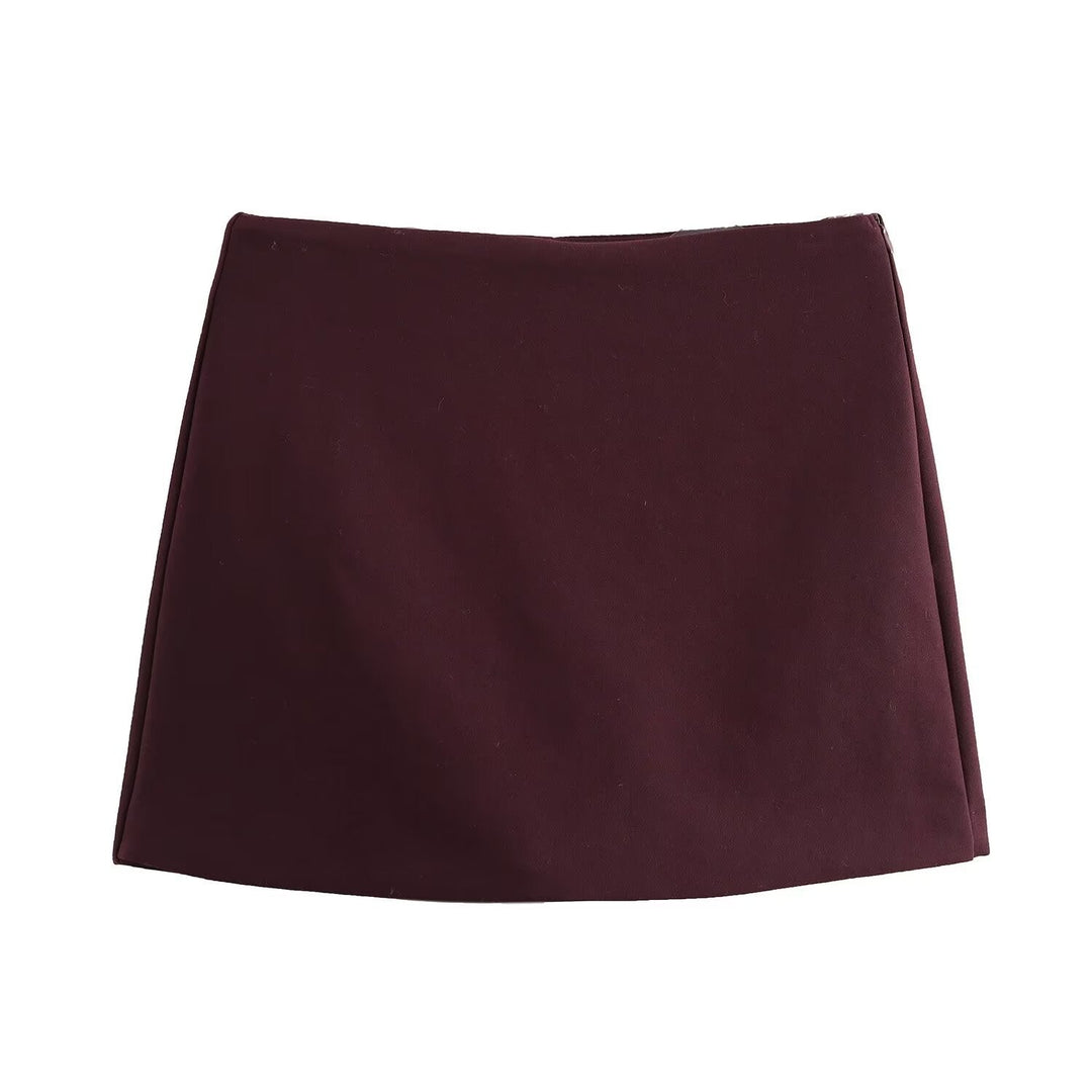 Women's High-Waisted Skort | Burgundy or Mocha with Luxurious Sheen-Metro Lane Plaza