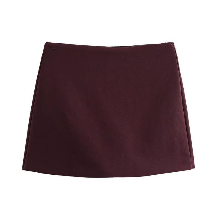 Women's High-Waisted Skort | Burgundy or Mocha with Luxurious Sheen-Metro Lane Plaza