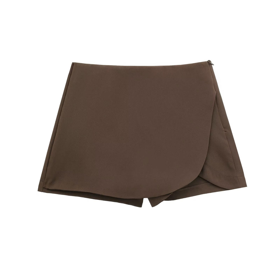 Women's High-Waisted Skort | Burgundy or Mocha with Luxurious Sheen-Metro Lane Plaza