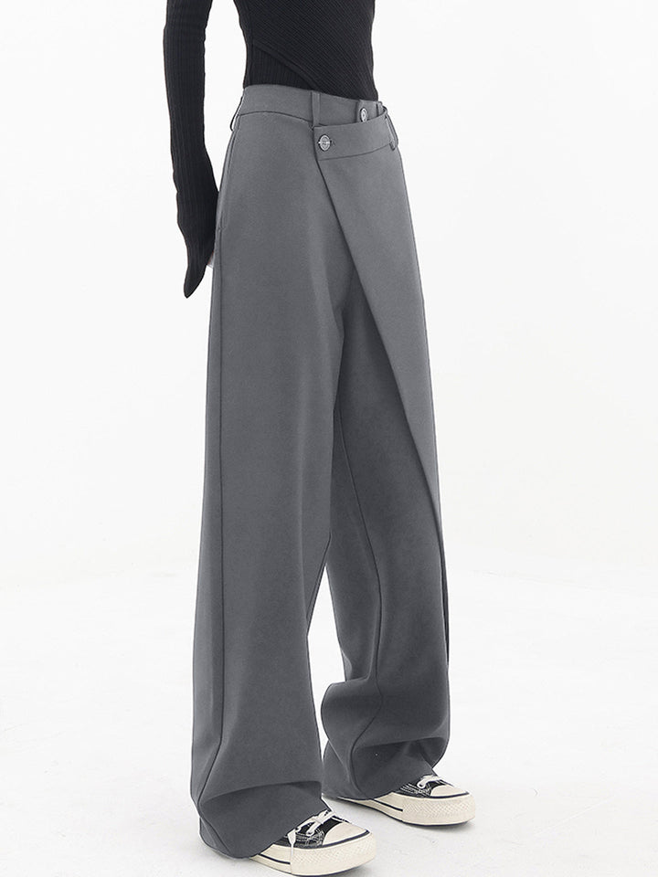 Penelope | Women's Asymmetric Layered Wide Leg Pants with Buttons-Metro Lane Plaza