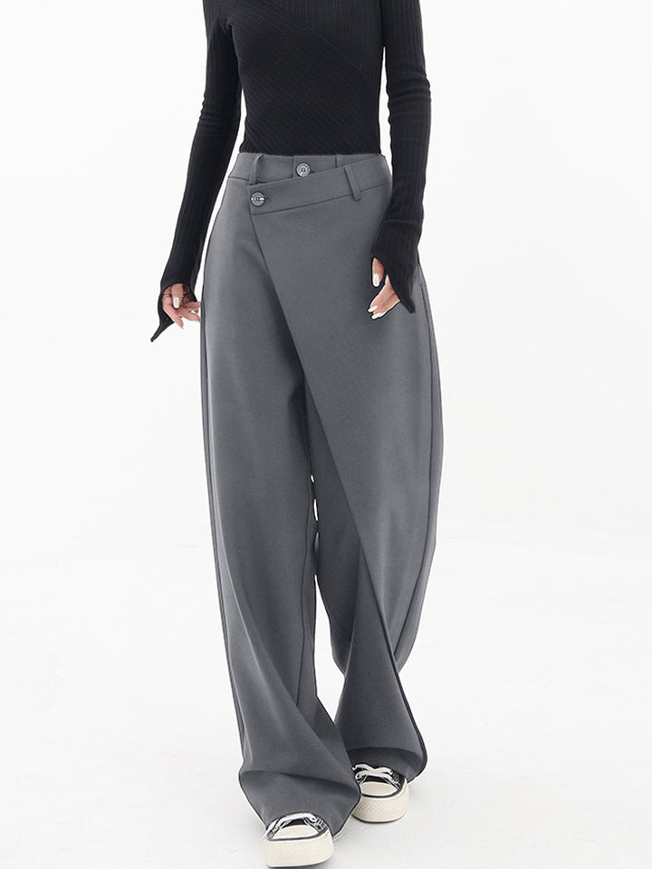 Penelope | Women's Asymmetric Layered Wide Leg Pants with Buttons-Metro Lane Plaza