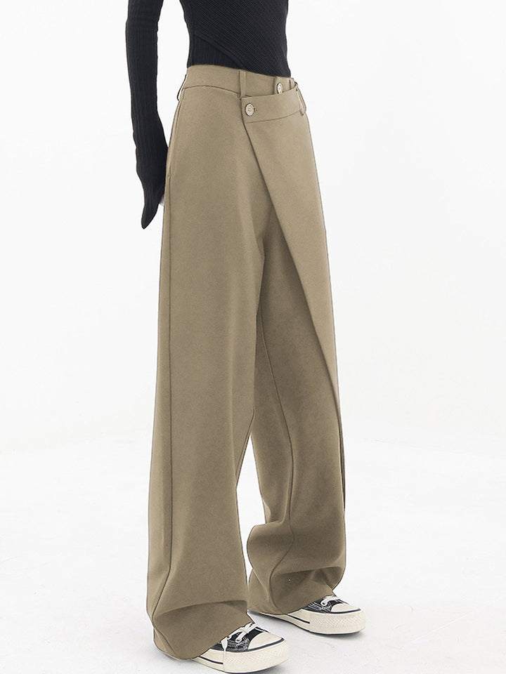 Penelope | Women's Asymmetric Layered Wide Leg Pants with Buttons-Metro Lane Plaza
