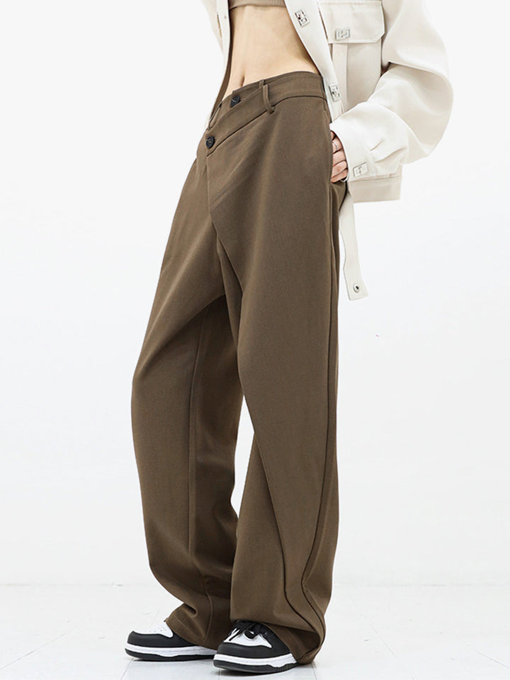 Penelope | Women's Asymmetric Layered Wide Leg Pants with Buttons-Metro Lane Plaza