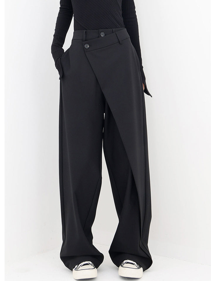 Penelope | Women's Asymmetric Layered Wide Leg Pants with Buttons-Metro Lane Plaza