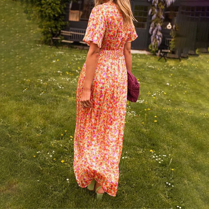 Phyllis | Women's V-Neck Long Maxi Dress-Metro Lane Plaza