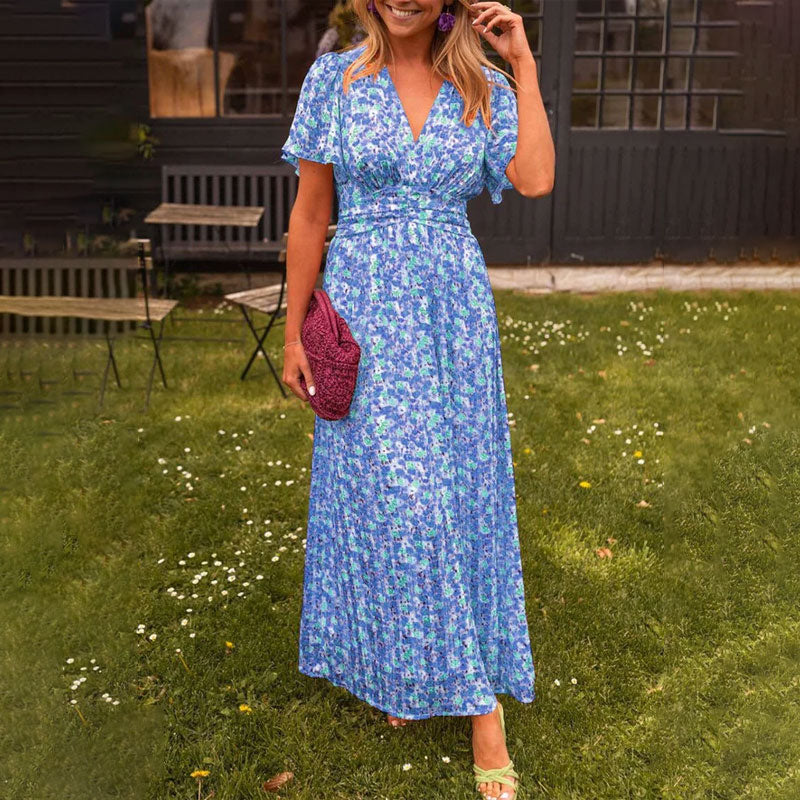 Phyllis | Women's V-Neck Long Maxi Dress-Metro Lane Plaza