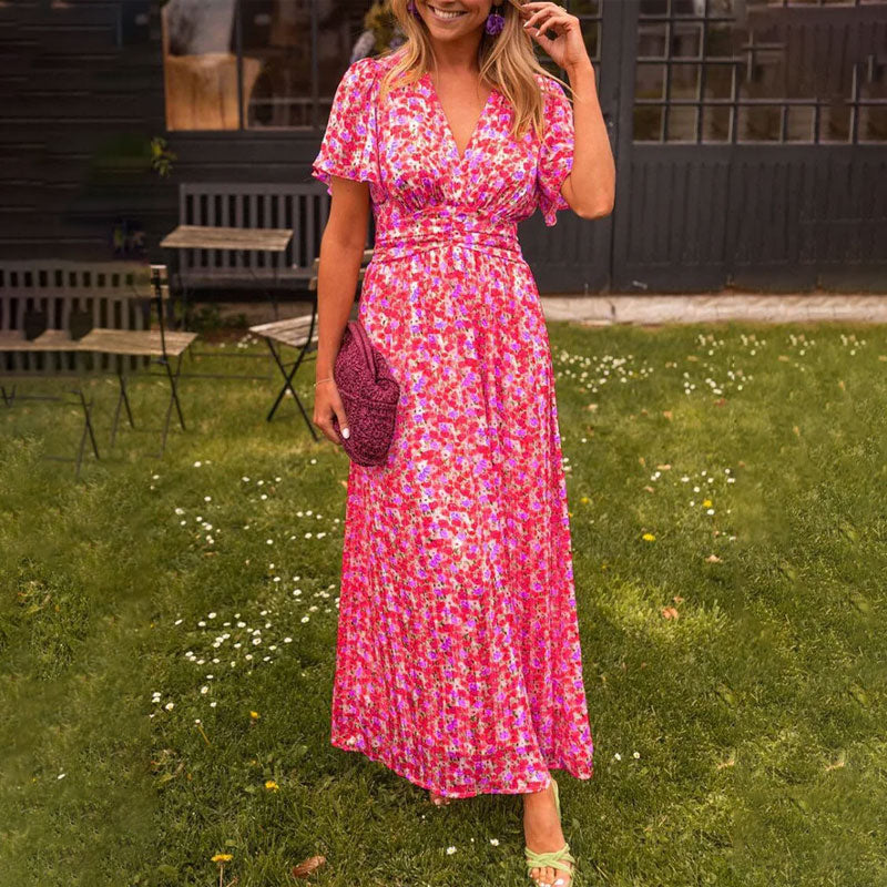 Phyllis | Women's V-Neck Long Maxi Dress-Metro Lane Plaza