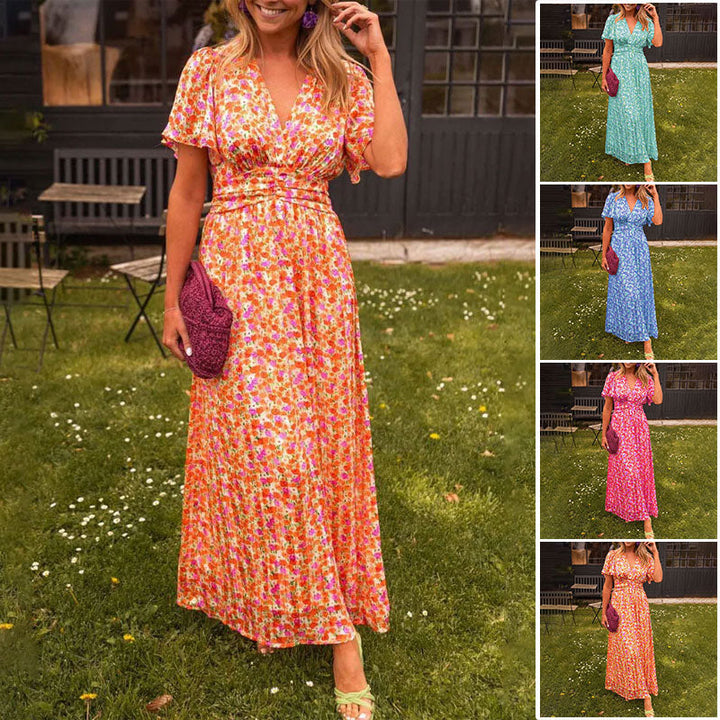 Phyllis | Women's V-Neck Long Maxi Dress-Metro Lane Plaza