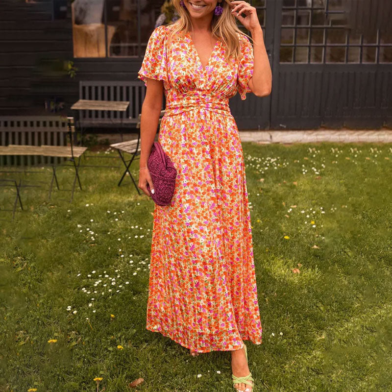 Phyllis | Women's V-Neck Long Maxi Dress-Metro Lane Plaza