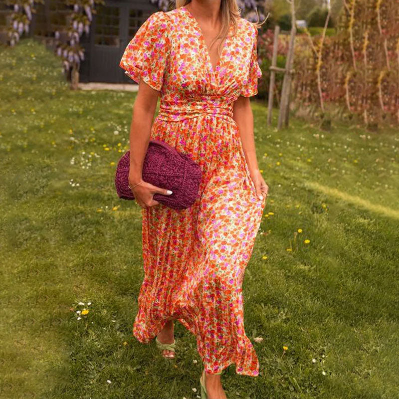 Phyllis | Women's V-Neck Long Maxi Dress-Metro Lane Plaza