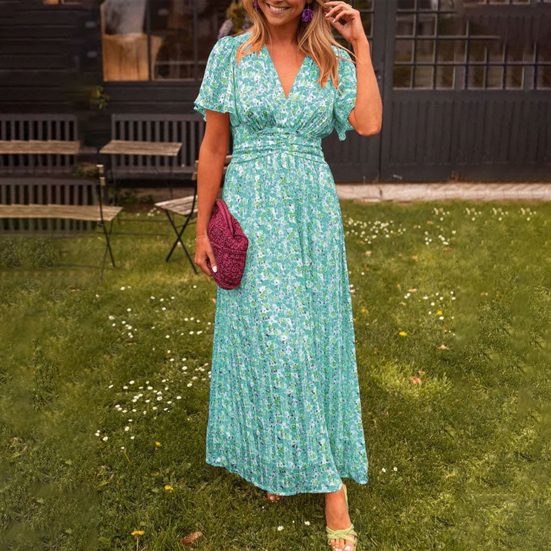 Phyllis | Women's V-Neck Long Maxi Dress-Metro Lane Plaza