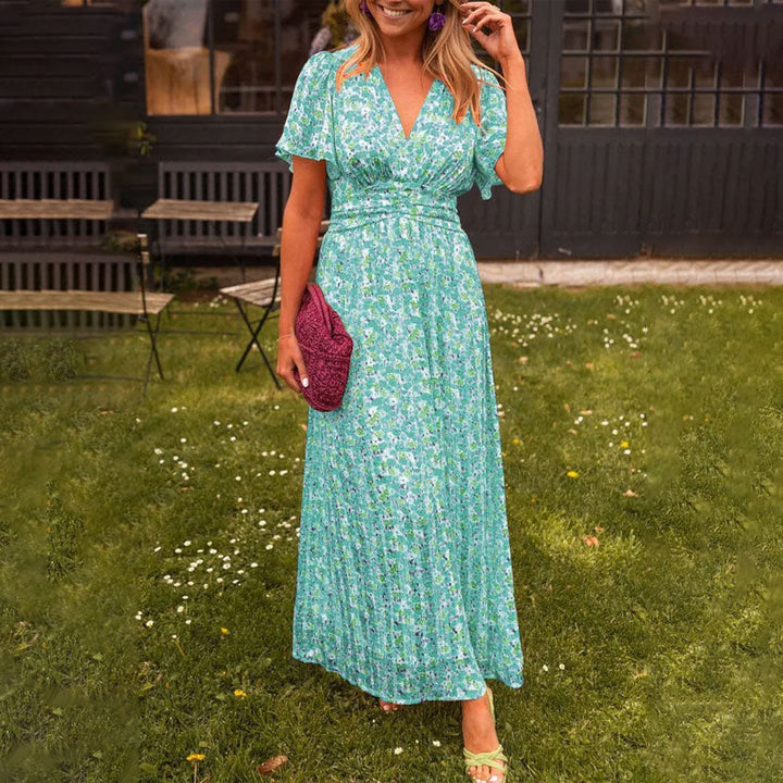 Phyllis | Women's V-Neck Long Maxi Dress-Metro Lane Plaza