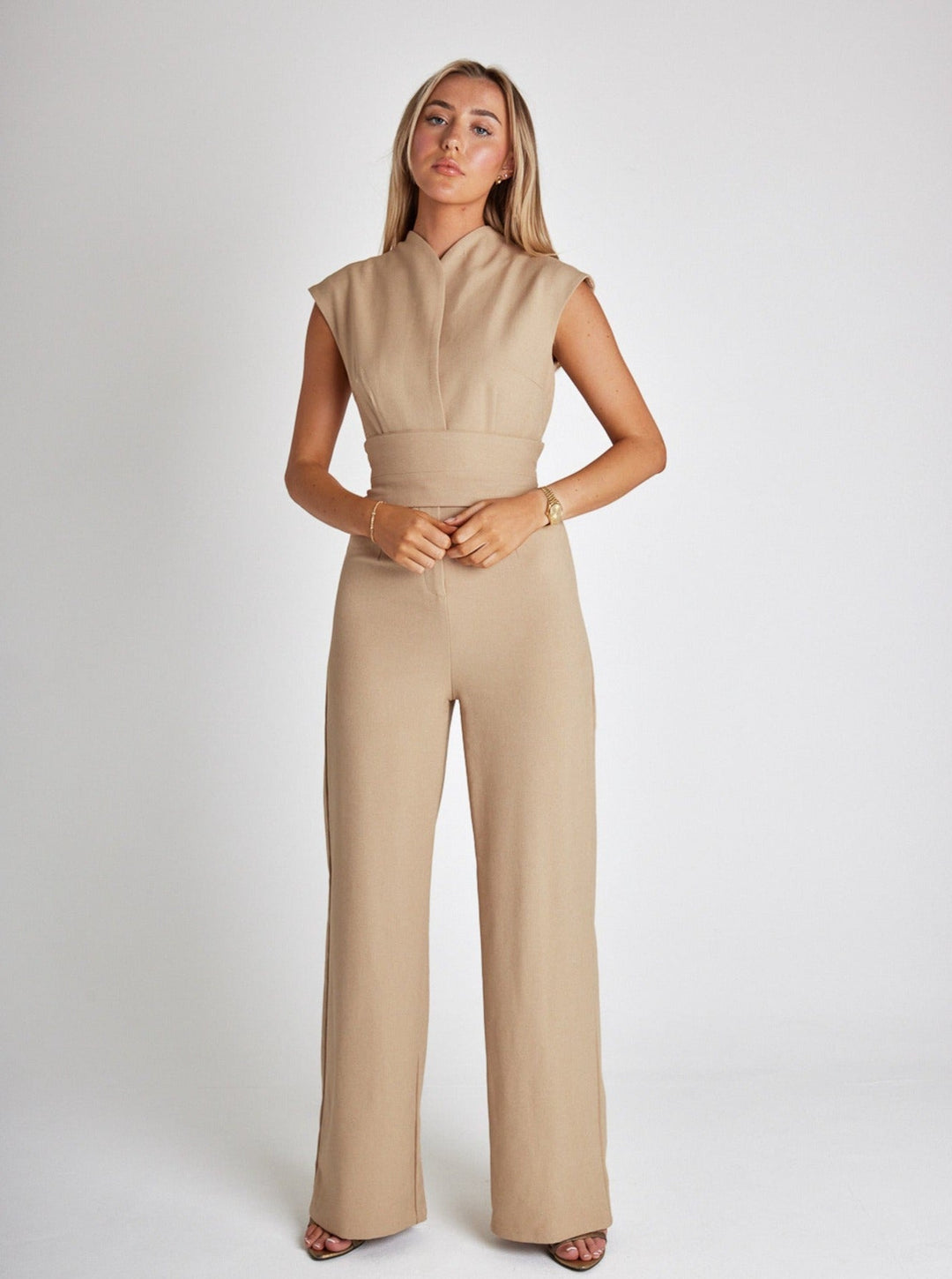 Eliza | Women's Sleeveless Belted Jumpsuit-Metro Lane Plaza