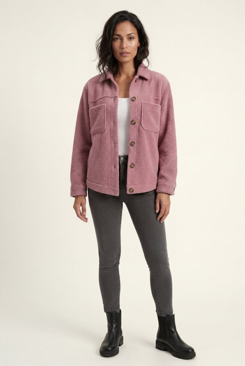 Casaco-camisa de pelo teddy para senhora, corte descontraído