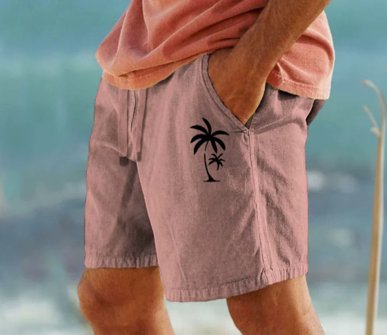 Men's Summer Shorts with Palm Embroidery
