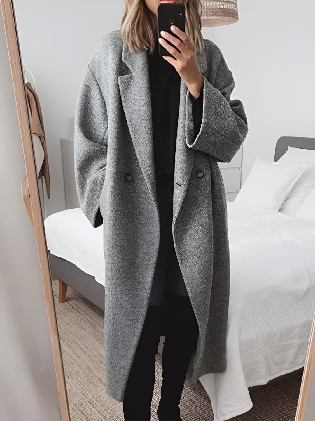 Cappotto invernale lungo oversize da donna a doppio petto
