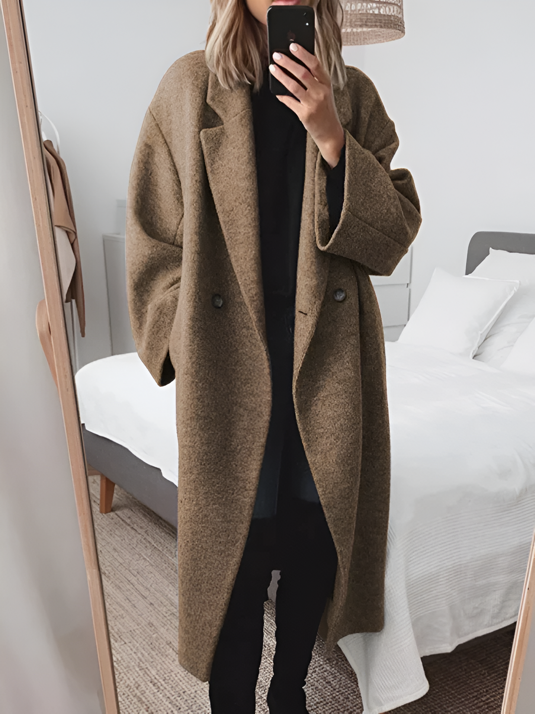 Cappotto invernale lungo oversize da donna a doppio petto