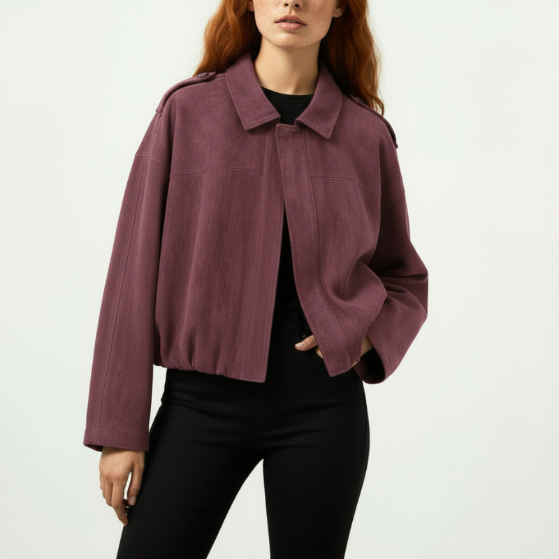 Women's Suede Bomber Jacket-Metro Lane Plaza