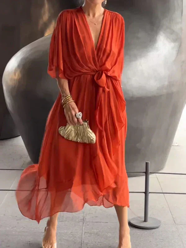 Women's Flowy Casual Midi Dress-Metro Lane Plaza