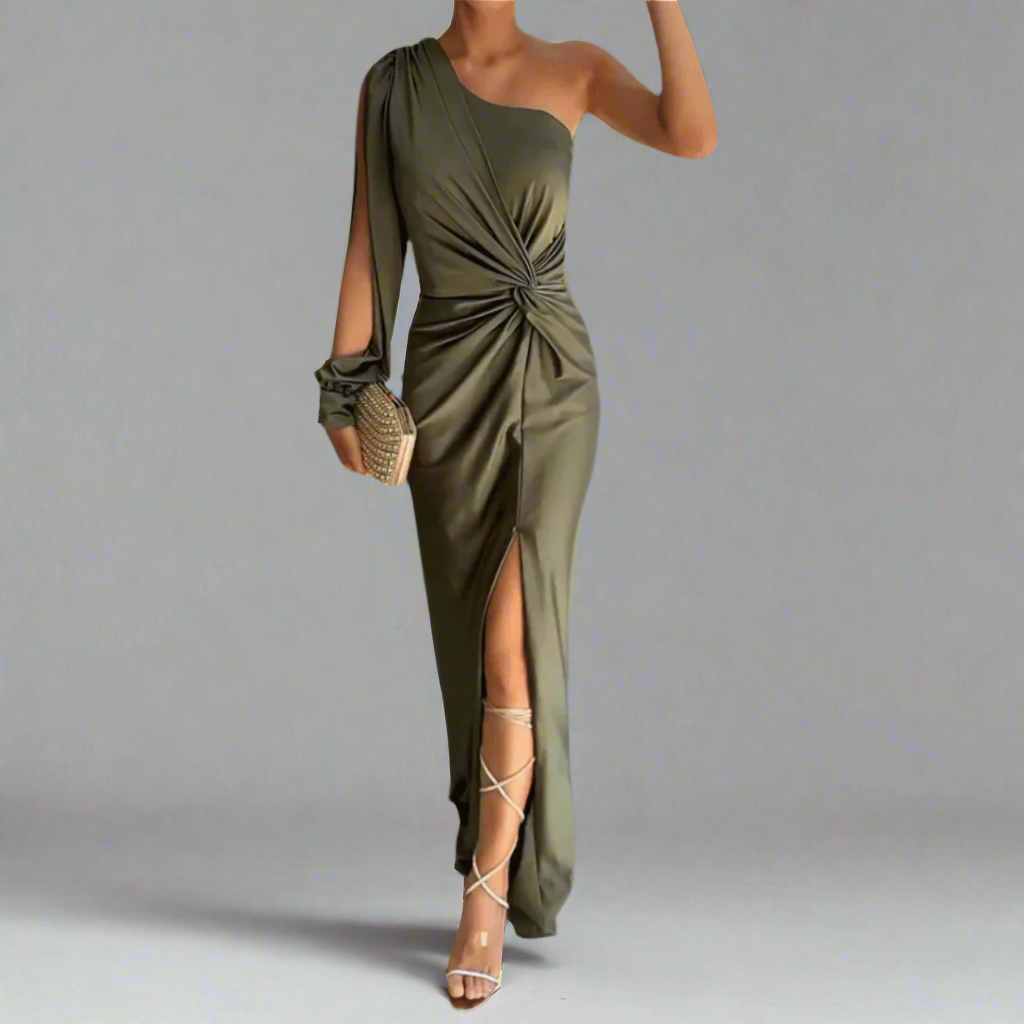 Polly | Women's One-Shoulder Long Dress-Metro Lane Plaza