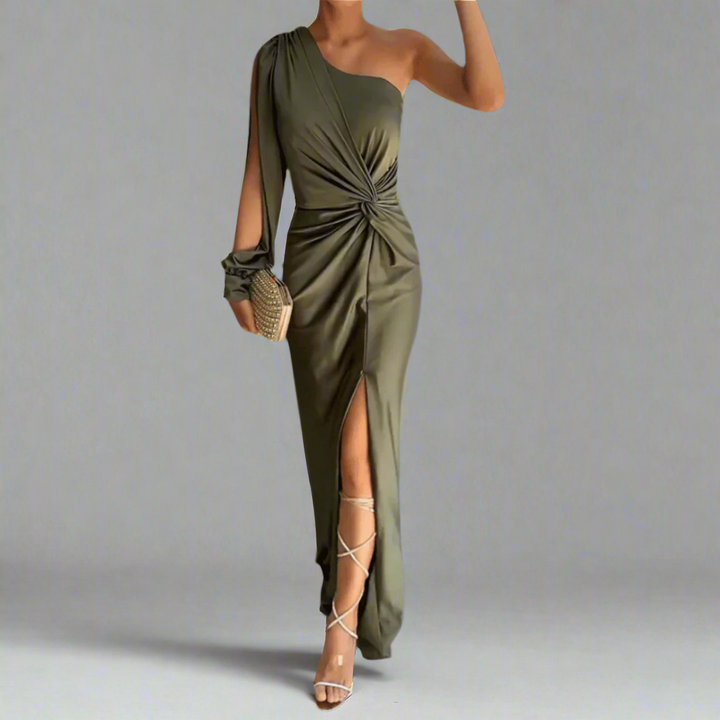 Polly | Women's One-Shoulder Long Dress-Metro Lane Plaza