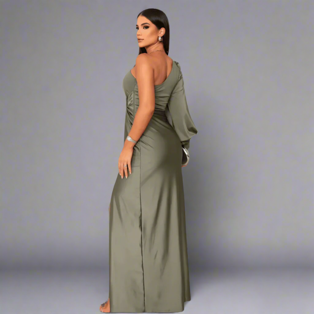 Polly | Women's One-Shoulder Long Dress-Metro Lane Plaza