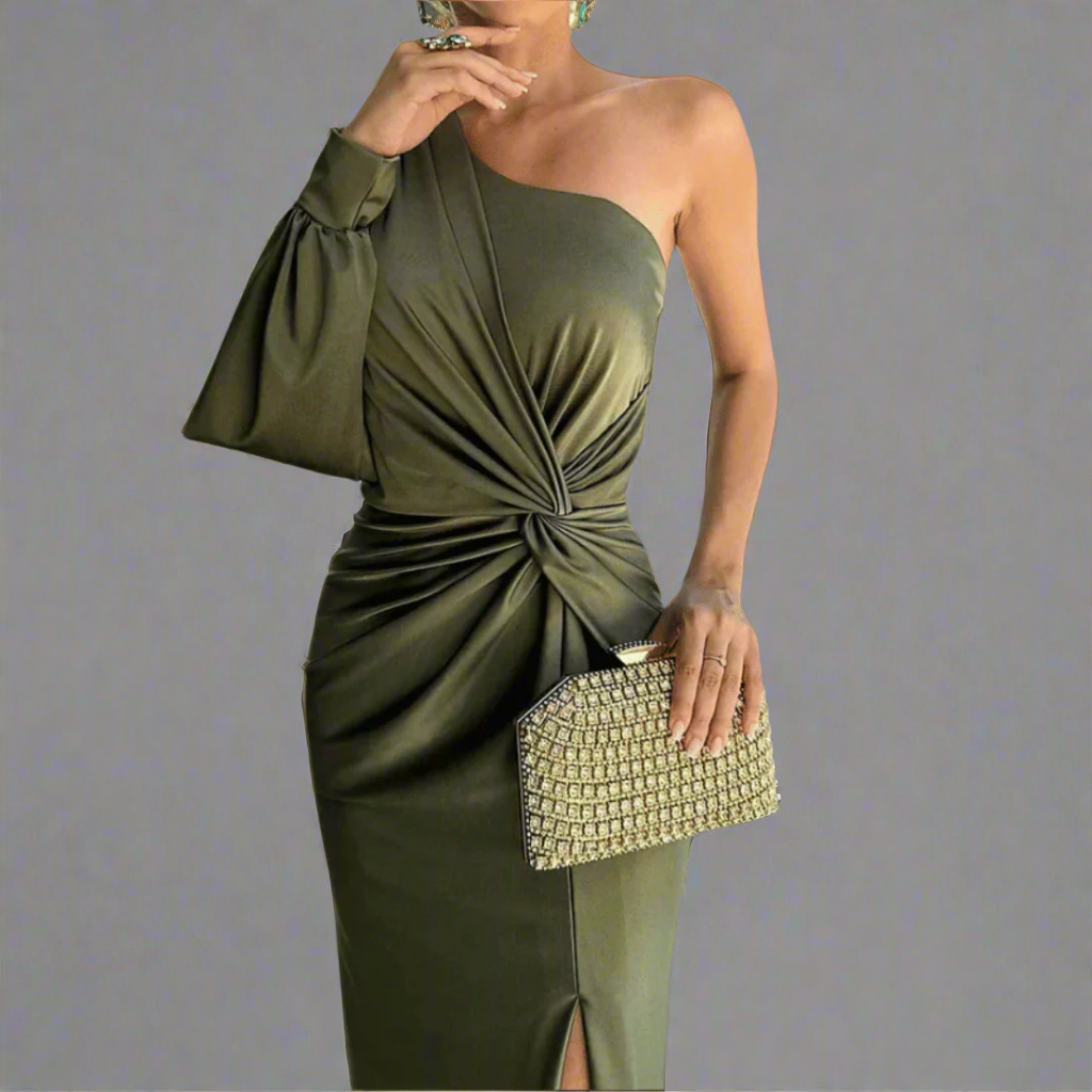 Polly | Women's One-Shoulder Long Dress-Metro Lane Plaza