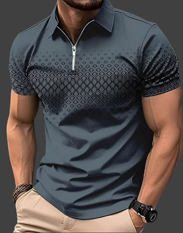 Men's Check Pattern Polo Shirt-Metro Lane Plaza