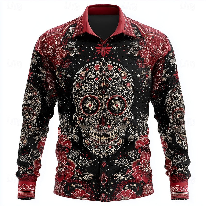 Overhemd met knopen en Halloween-schedel voor een griezelige stijl