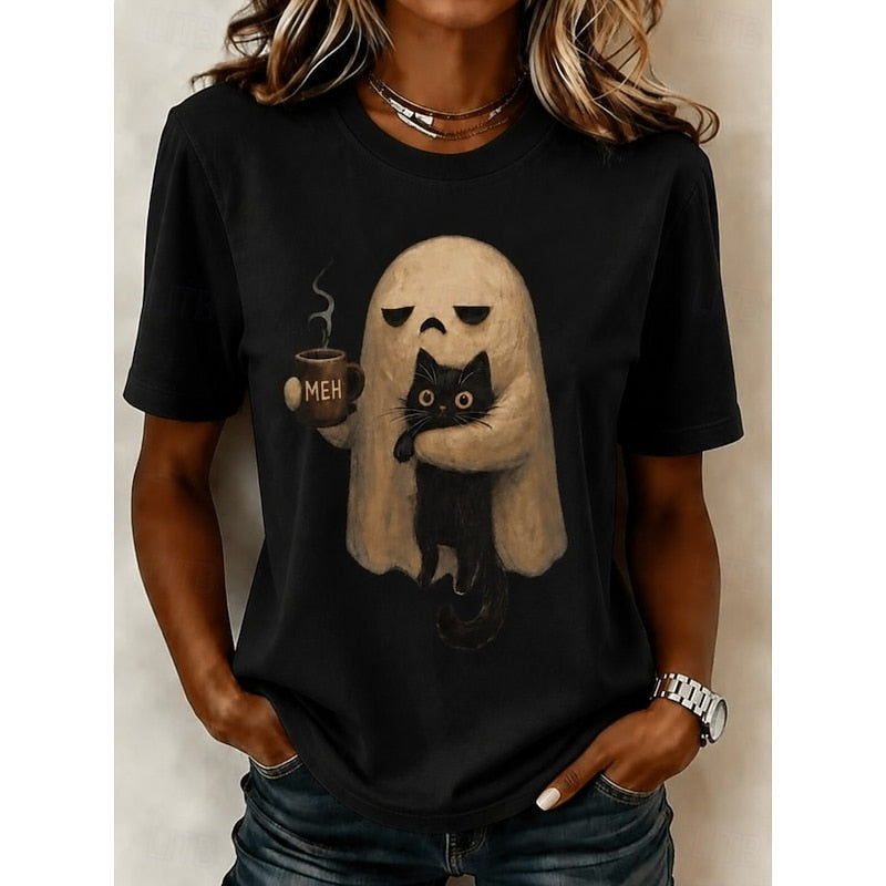 T-shirt met spookkat voor Halloween, voor griezelig seizoensplezier