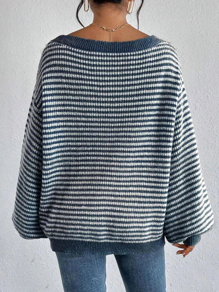 Oversized ribbstickad tröja för kvinnor med sänkt axelsöm