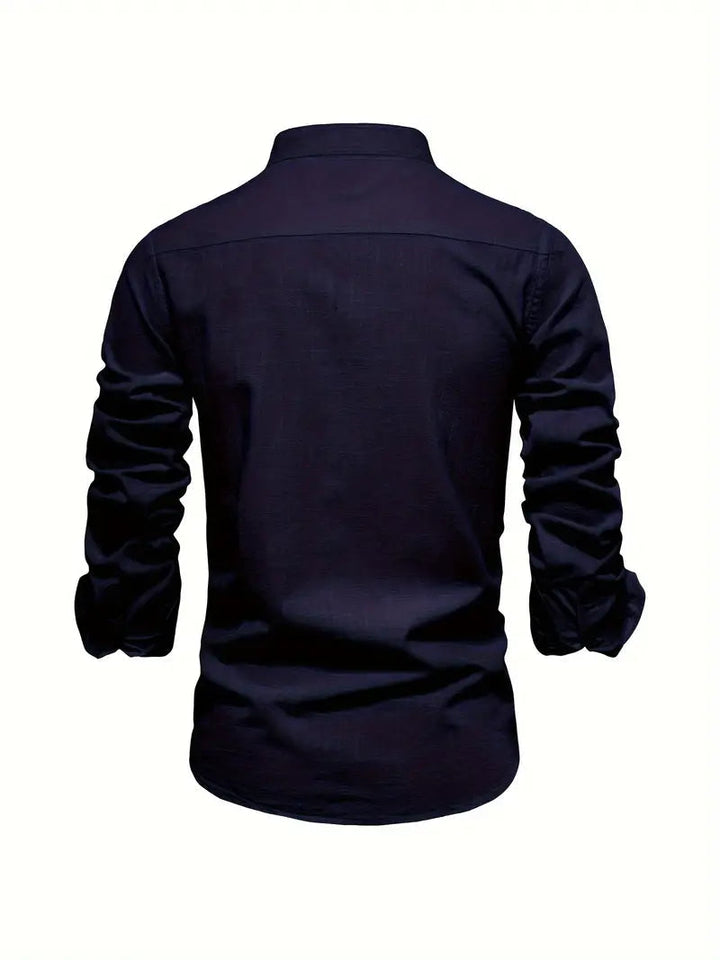 Men's Band Collar Long Sleeve Button-Down Shirt-Metro Lane Plaza