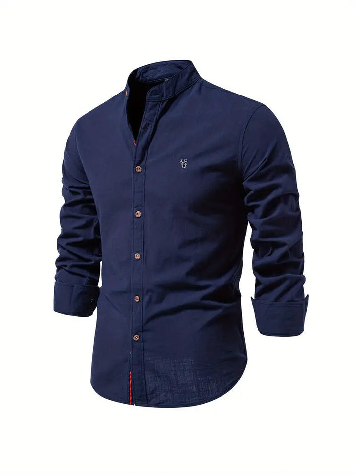 Men's Band Collar Long Sleeve Button-Down Shirt-Metro Lane Plaza