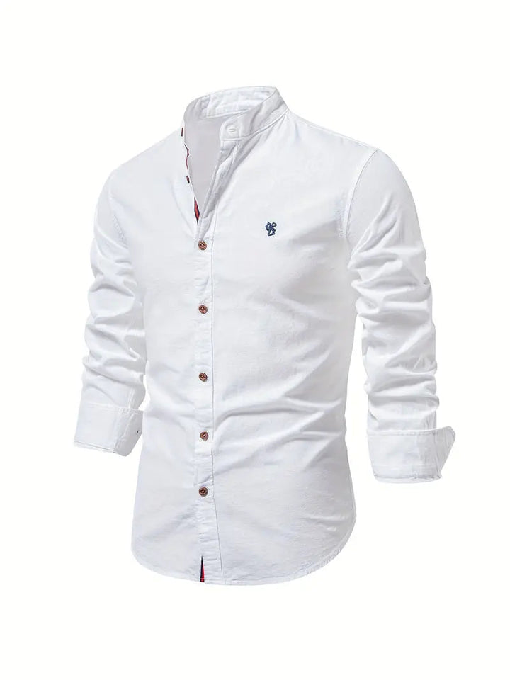 Men's Band Collar Long Sleeve Button-Down Shirt-Metro Lane Plaza