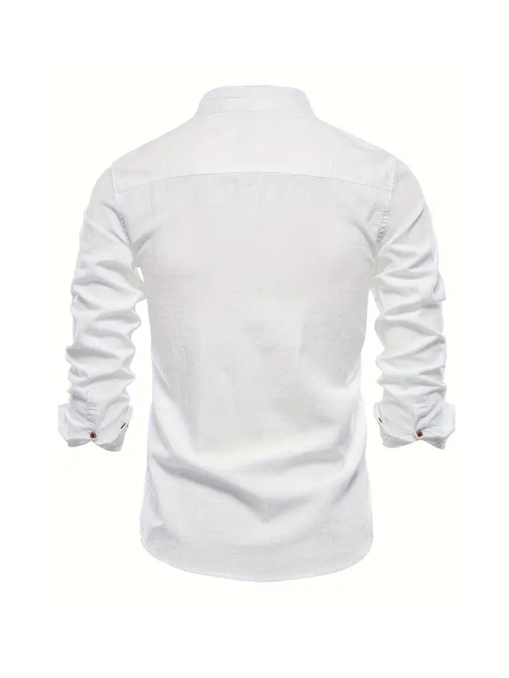 Men's Band Collar Long Sleeve Button-Down Shirt-Metro Lane Plaza